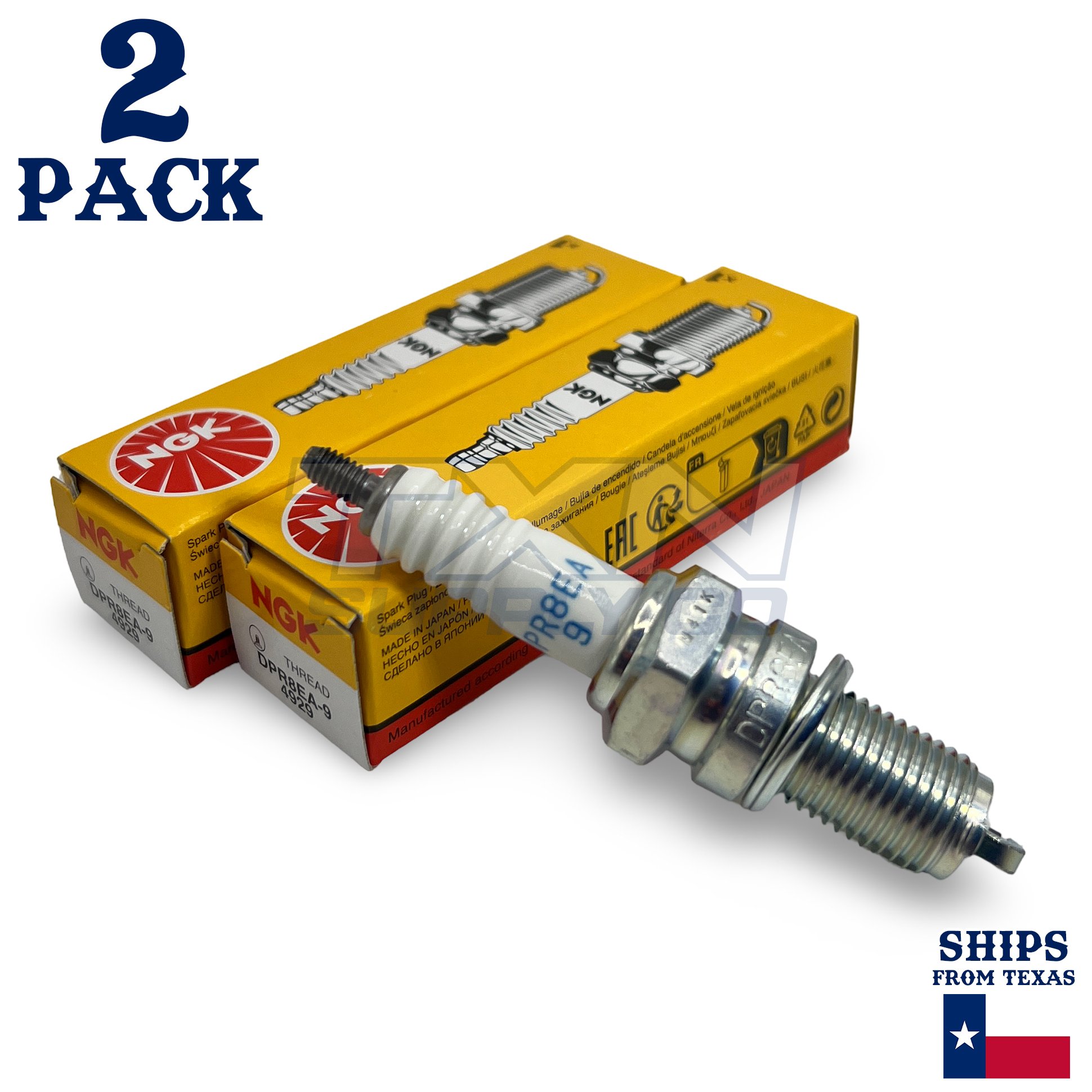 NGK 4929 Standard Spark Plugs DPR8EA-9 - 2 Pack - Image 1