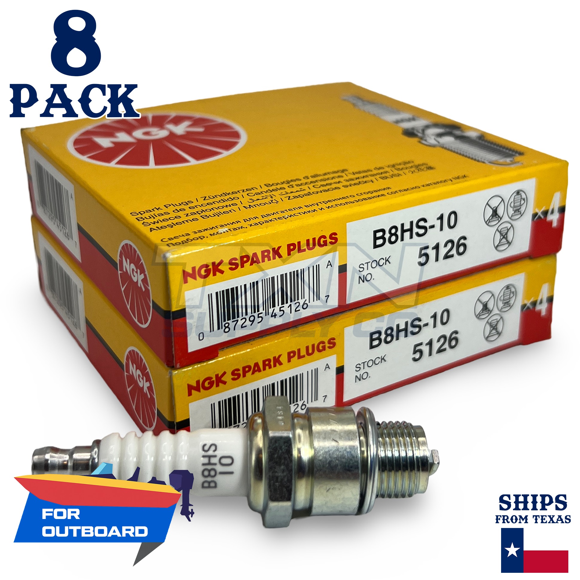 8 NGK Spark Plugs - For Evinrude 48 1987- Outboard Motor - Image 1