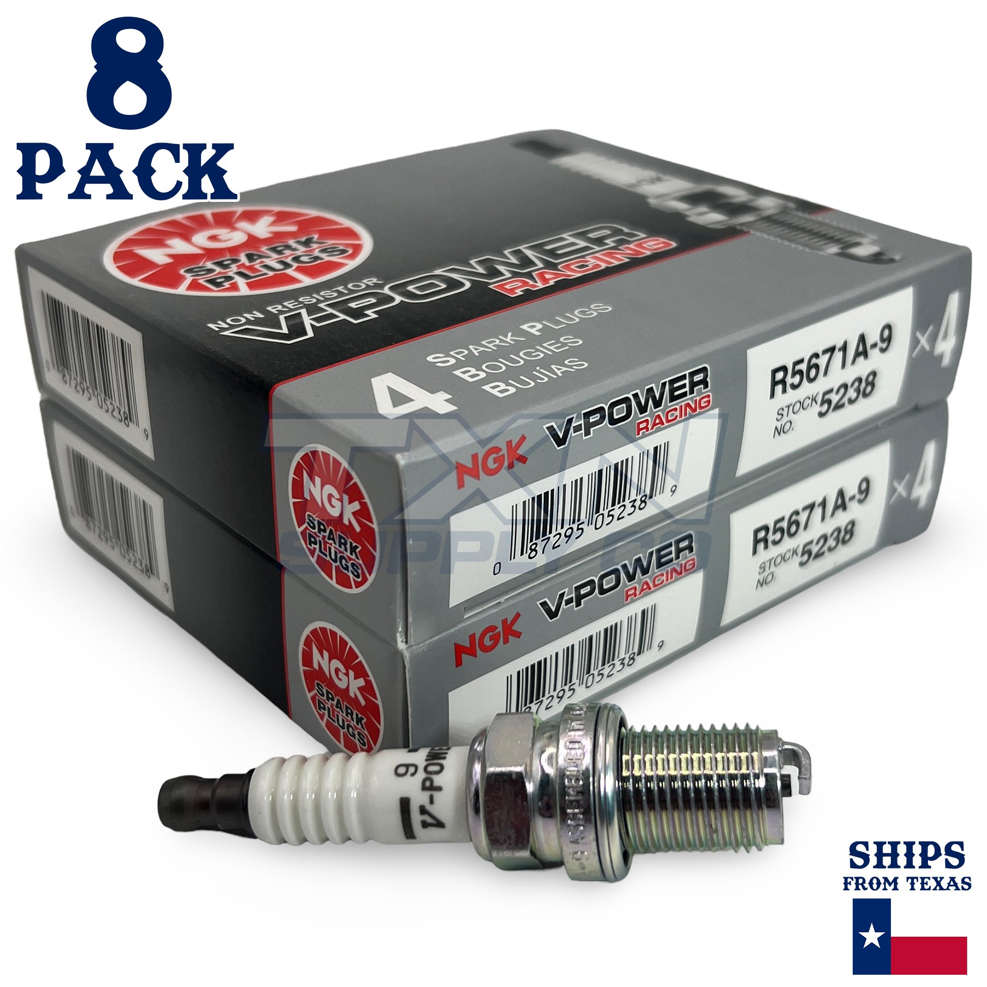 NGK 5238 V-Power Spark Plugs R5671A-9 - 8 Pack - Image 1