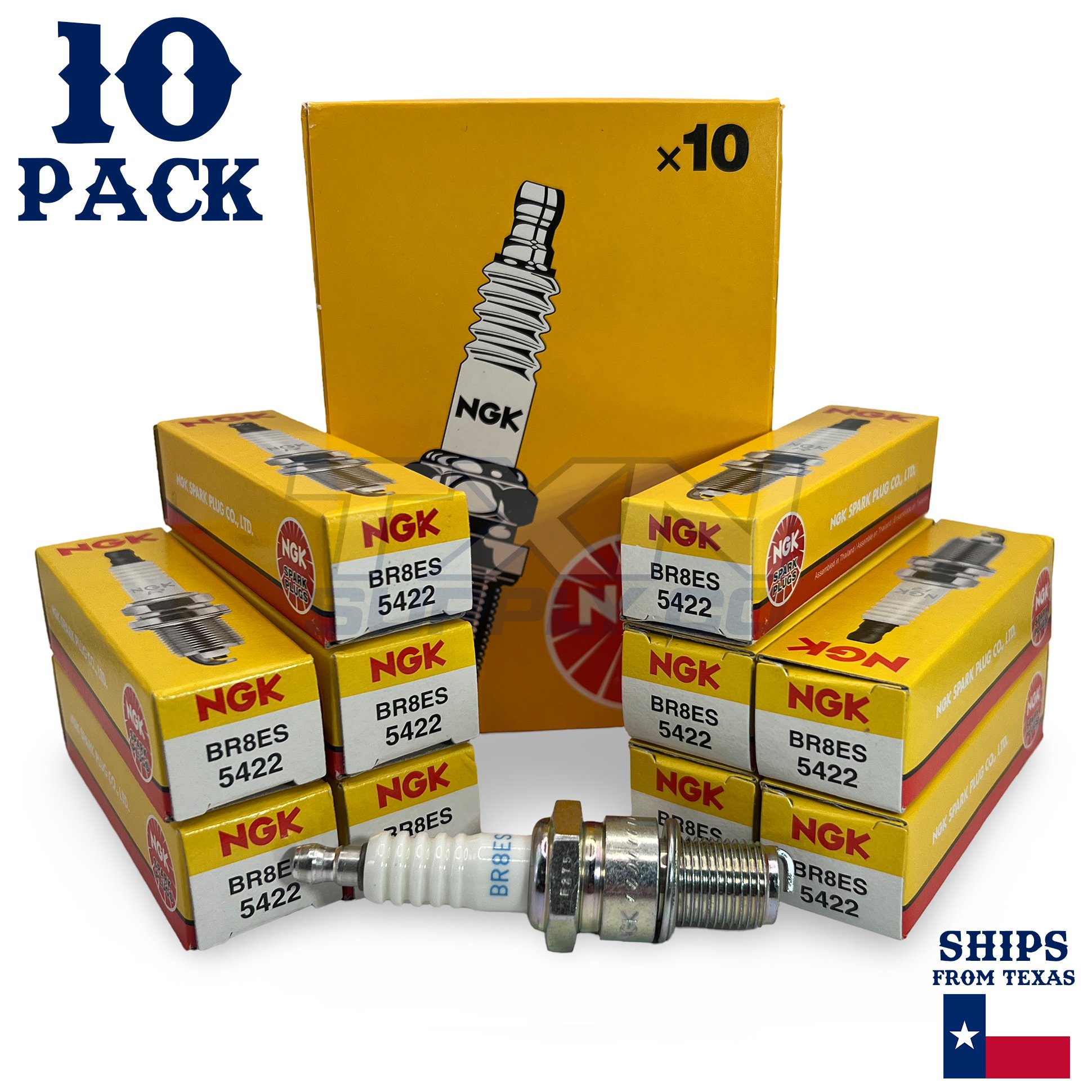 NGK 5422 Spark Plugs BR8ES - 10 Pack - Image 1