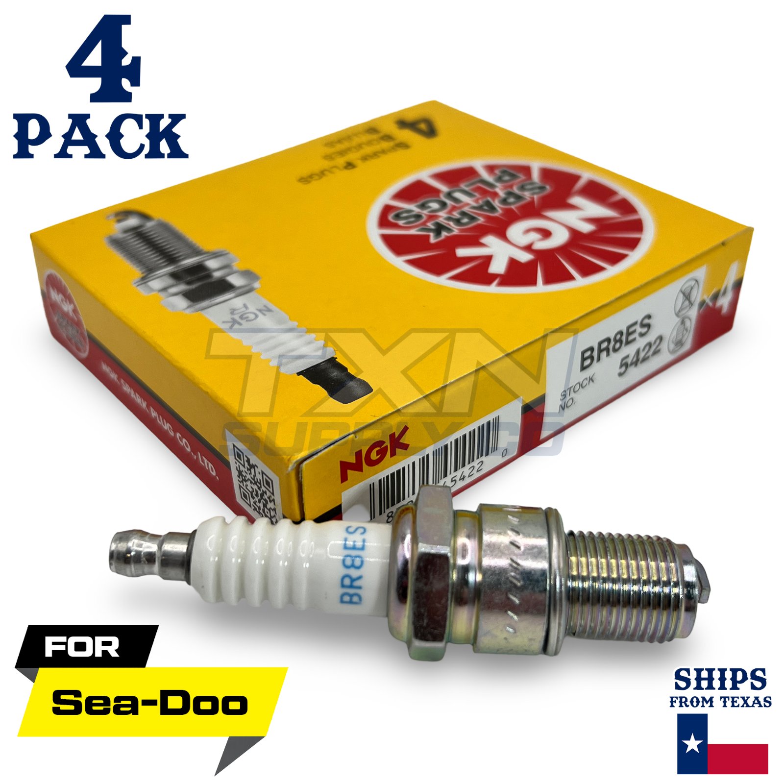 4 NGK Spark Plugs BR8ES Sea-Doo 2 Stroke Models 1992-2004 - Image 1
