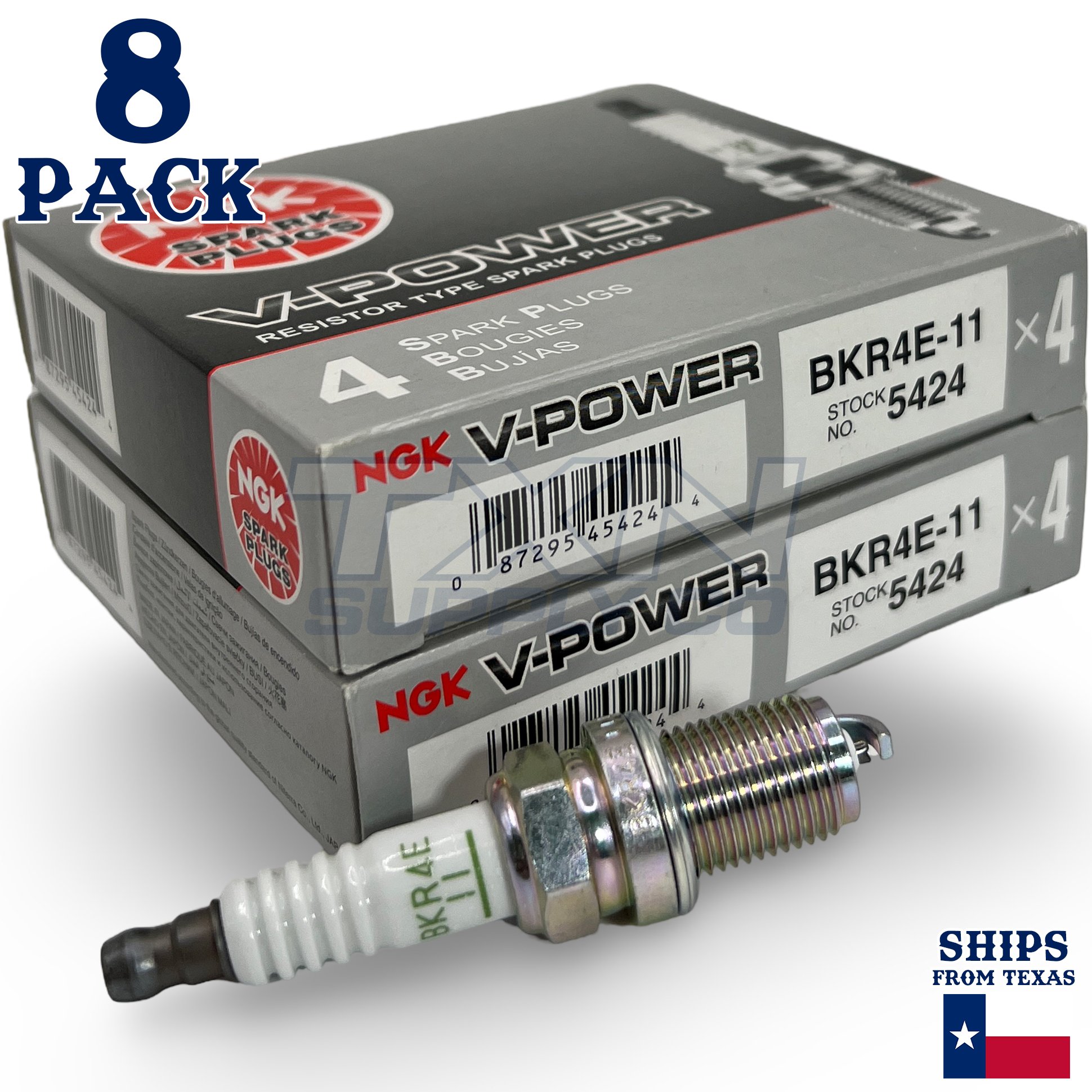NGK 5424 V-Power Spark Plugs BKR4E-11 - 8 Pack - Image 1