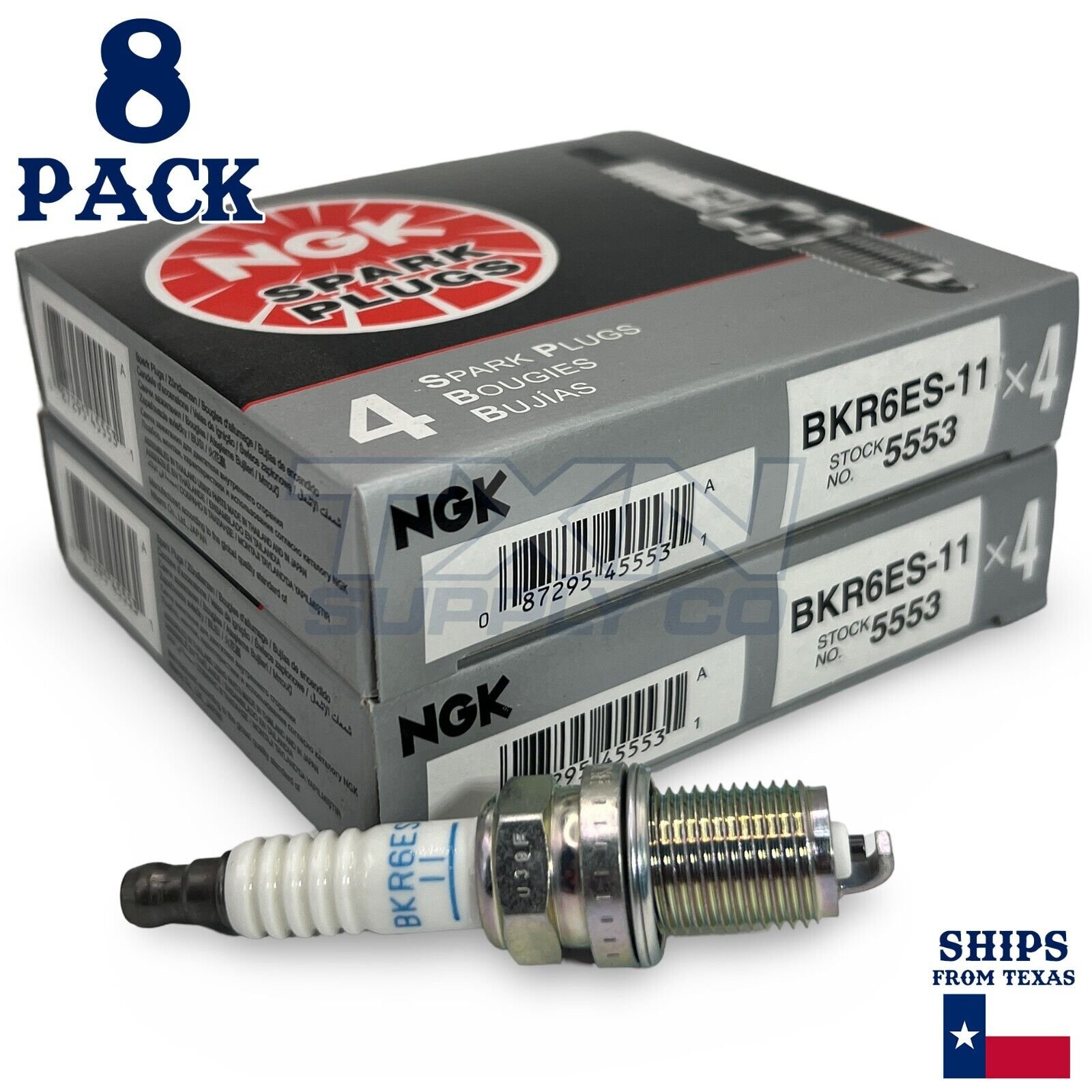NGK 5553 Spark Plug BKR6ES-11 - 8 Pack - Image 1