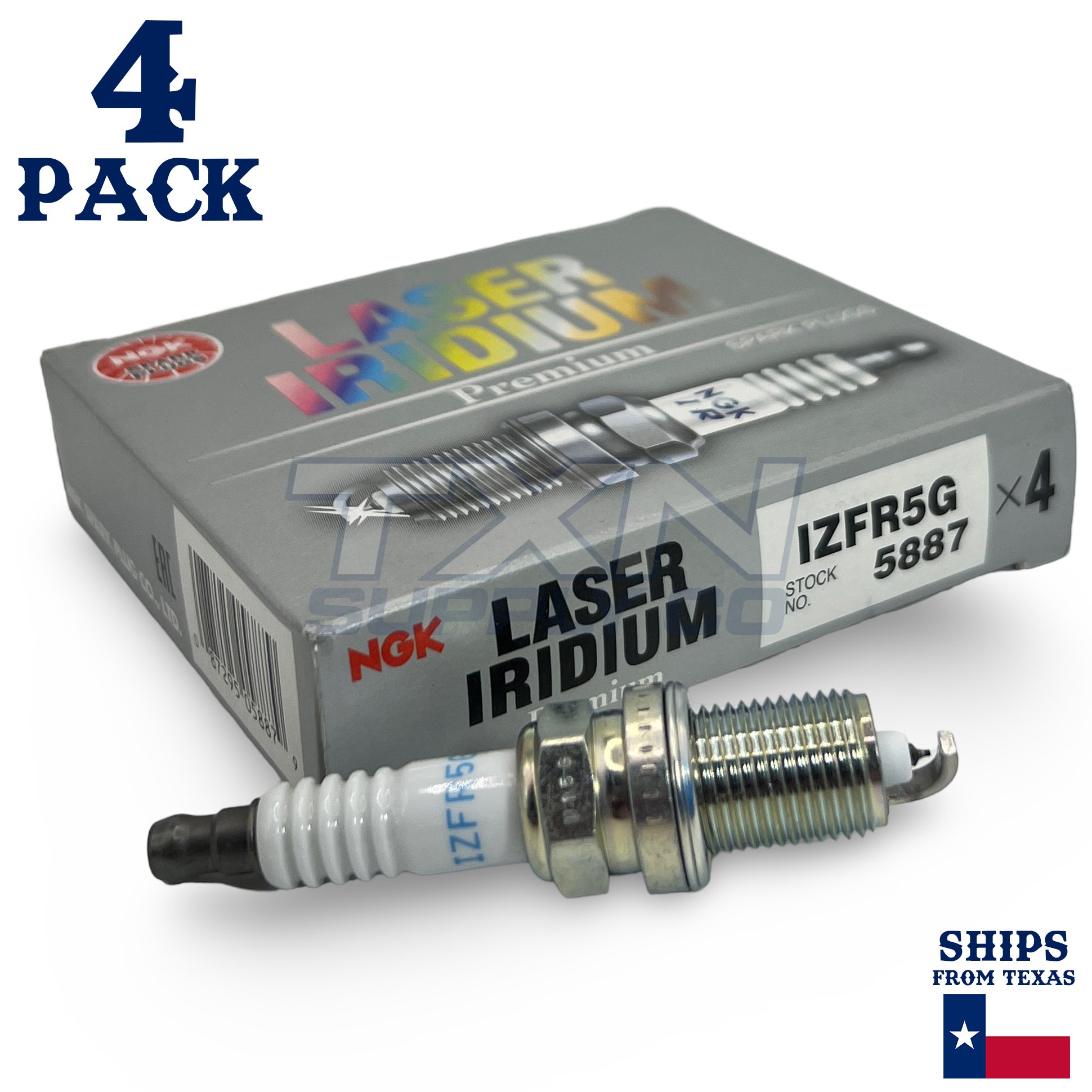 Marine NGK Laser Iridium Spark Plug IZFR5G, 5887 Set of 4 Spark Plugs - Image 1