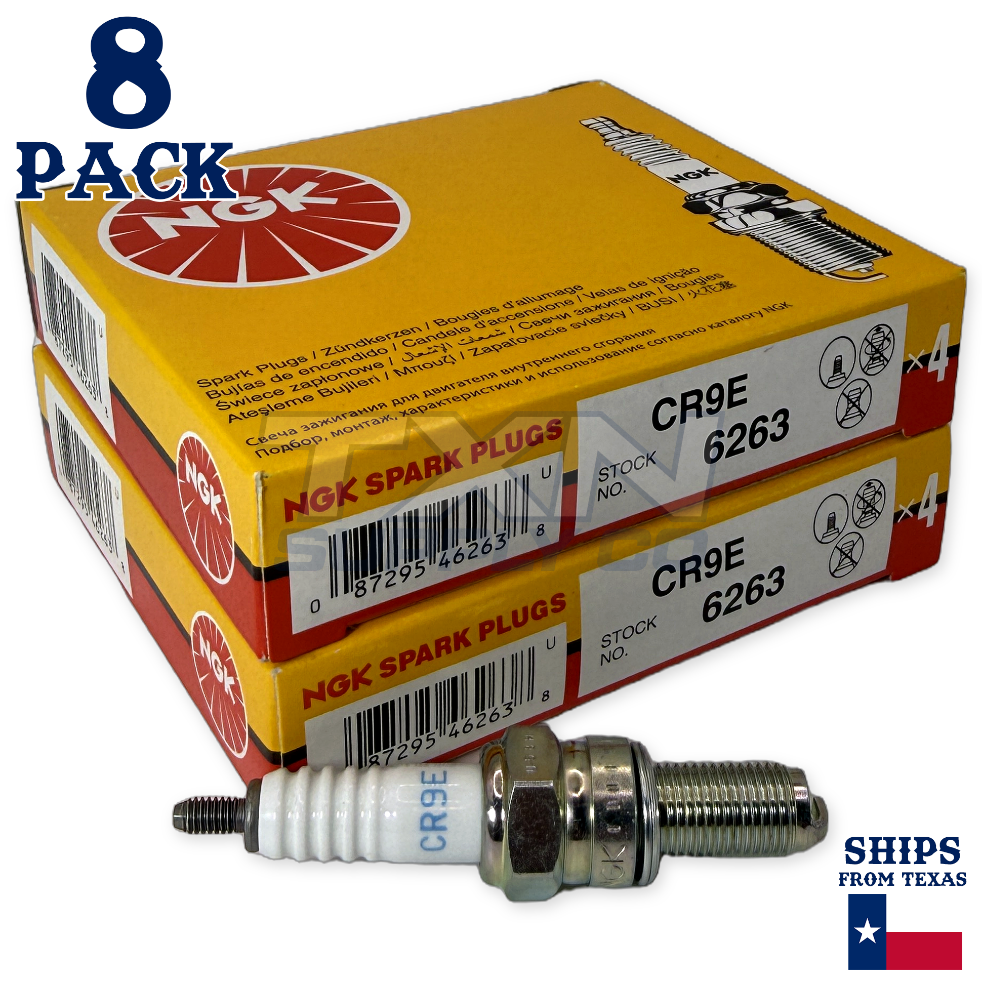 NGK 6263 Spark Plugs CR9E - 8 Pack - Image 1