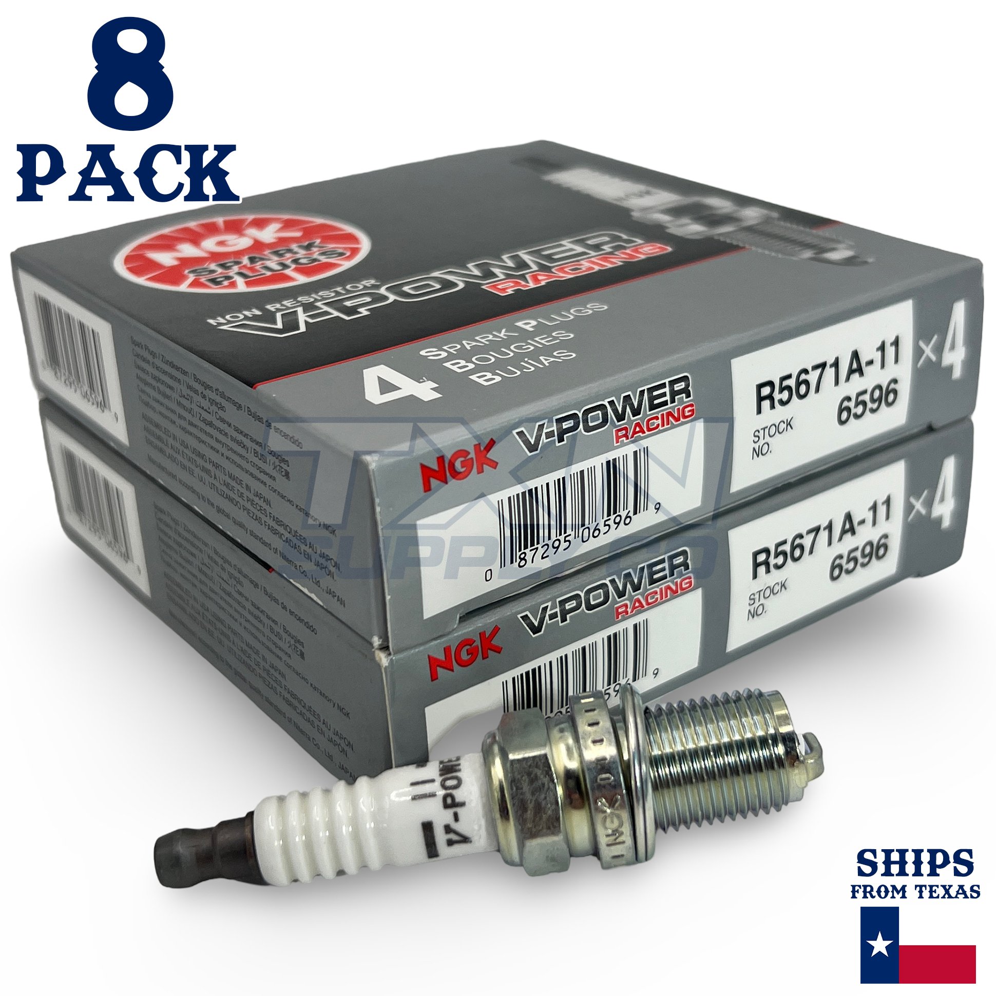 NGK 6596 V-Power Racing Plug Spark Plug R5671A-11 - 8 Pack - Image 1