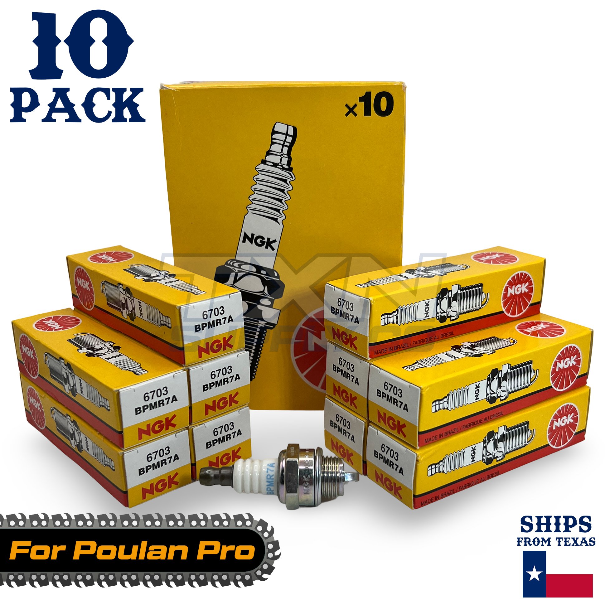 10 Pack NGK Spark Plug - For Poulan Pro 2055LE Chainsaw - Image 1