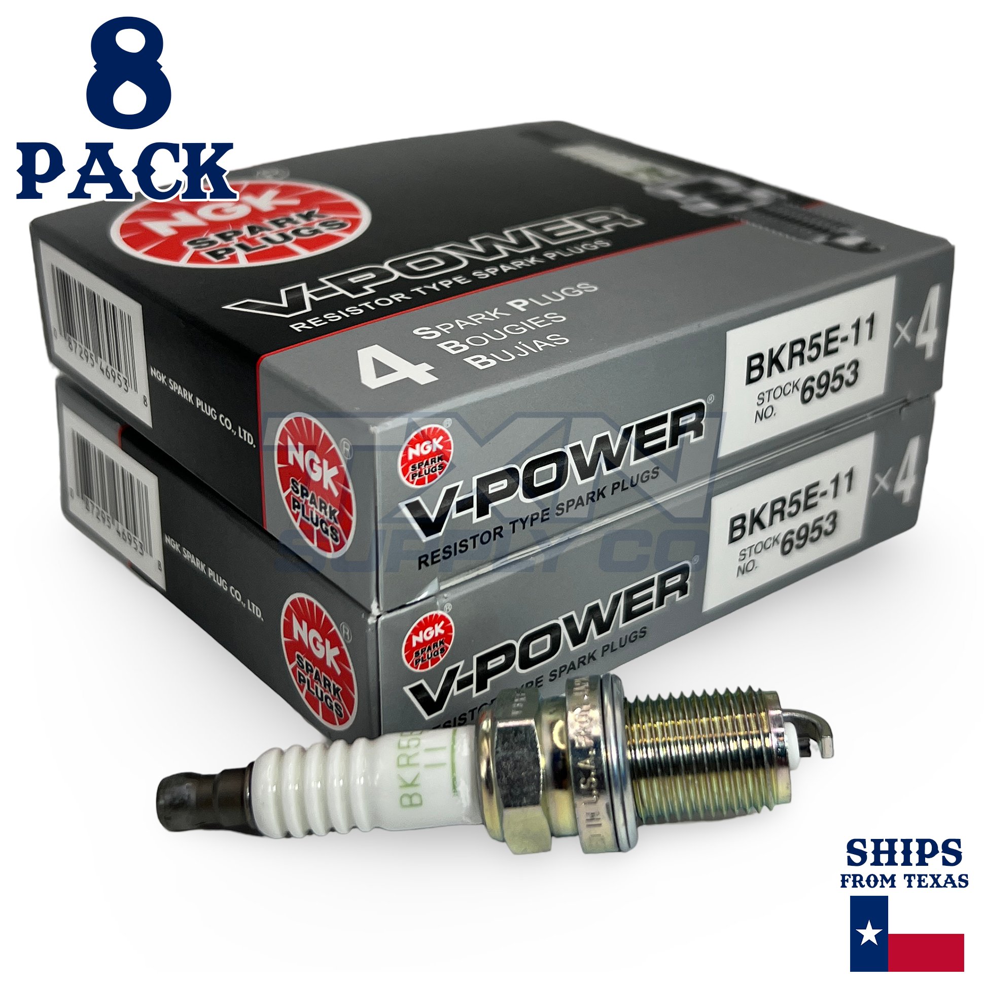 8 Pack NGK V-Power 6953 Spark Plugs BKR5E-11