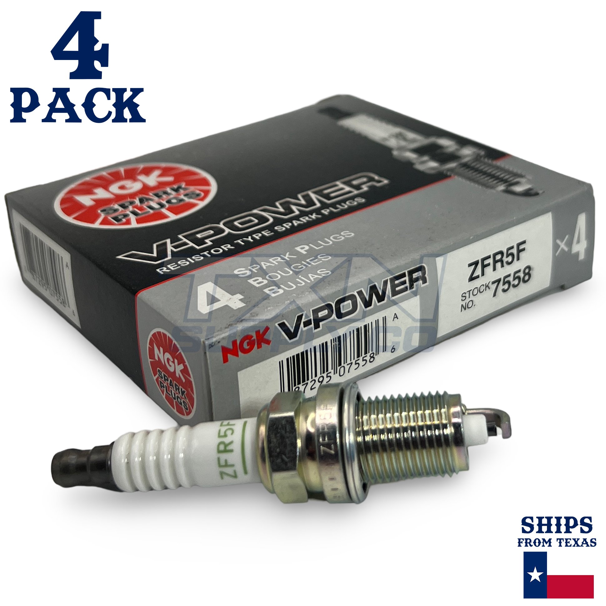 NGK 7558 V-Power Spark Plugs ZFR5F - 4 Pack - Image 1