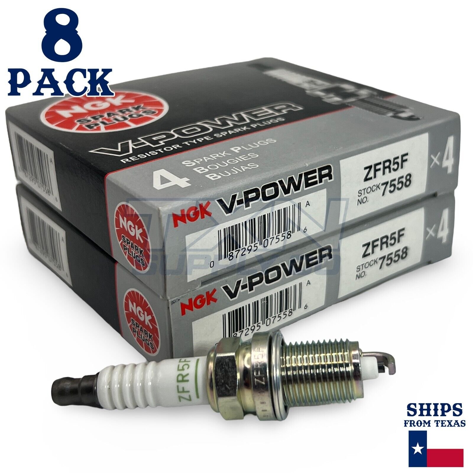 NGK 7558 V-Power Spark Plugs ZFR5F - 8 Pack