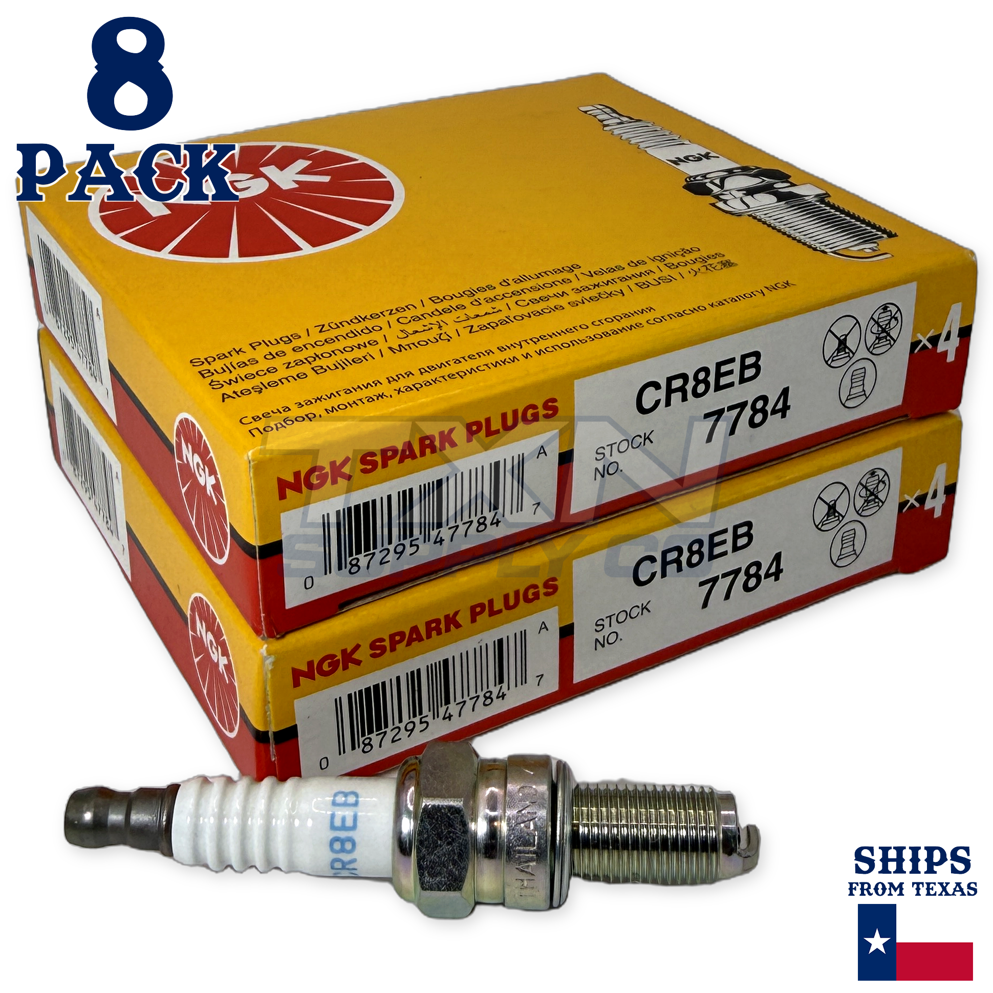NGK 7784 CR8EB Spark Plugs 8 Pack