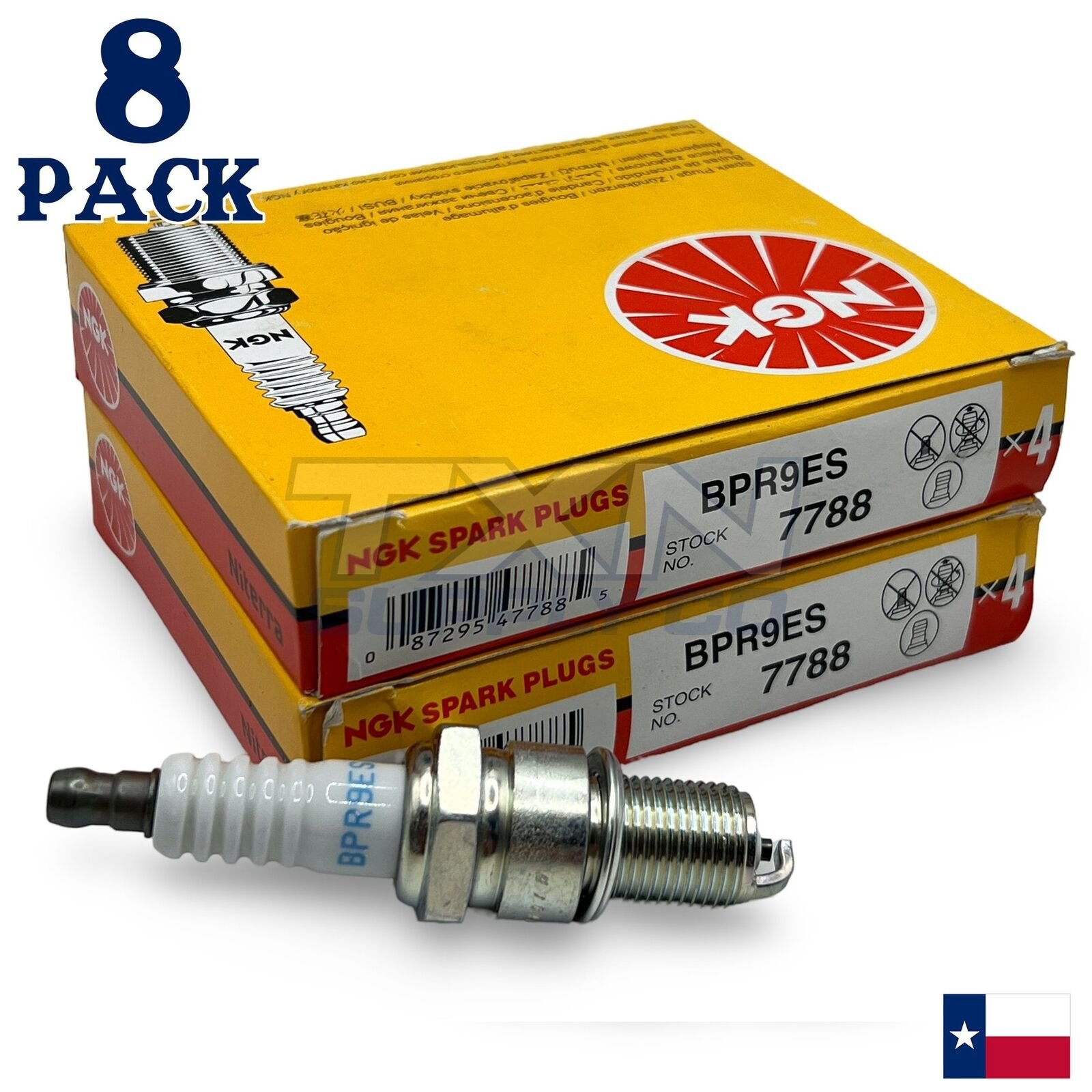 (8) NGK 7788 Solid Standard Spark Plugs BPR9ES - 8 Spark Plugs - Image 1