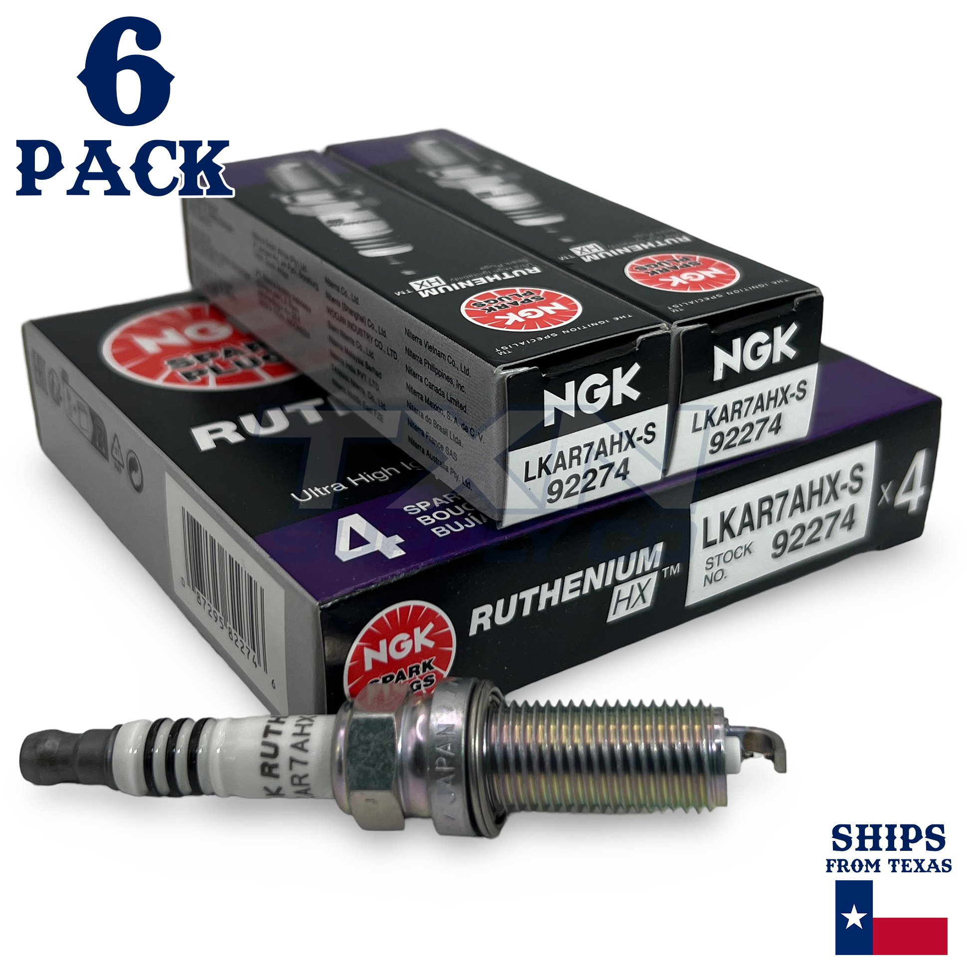 6 Pack NGK Ruthenium HX 92274 Spark Plugs LKAR7AHX-S - Image 1