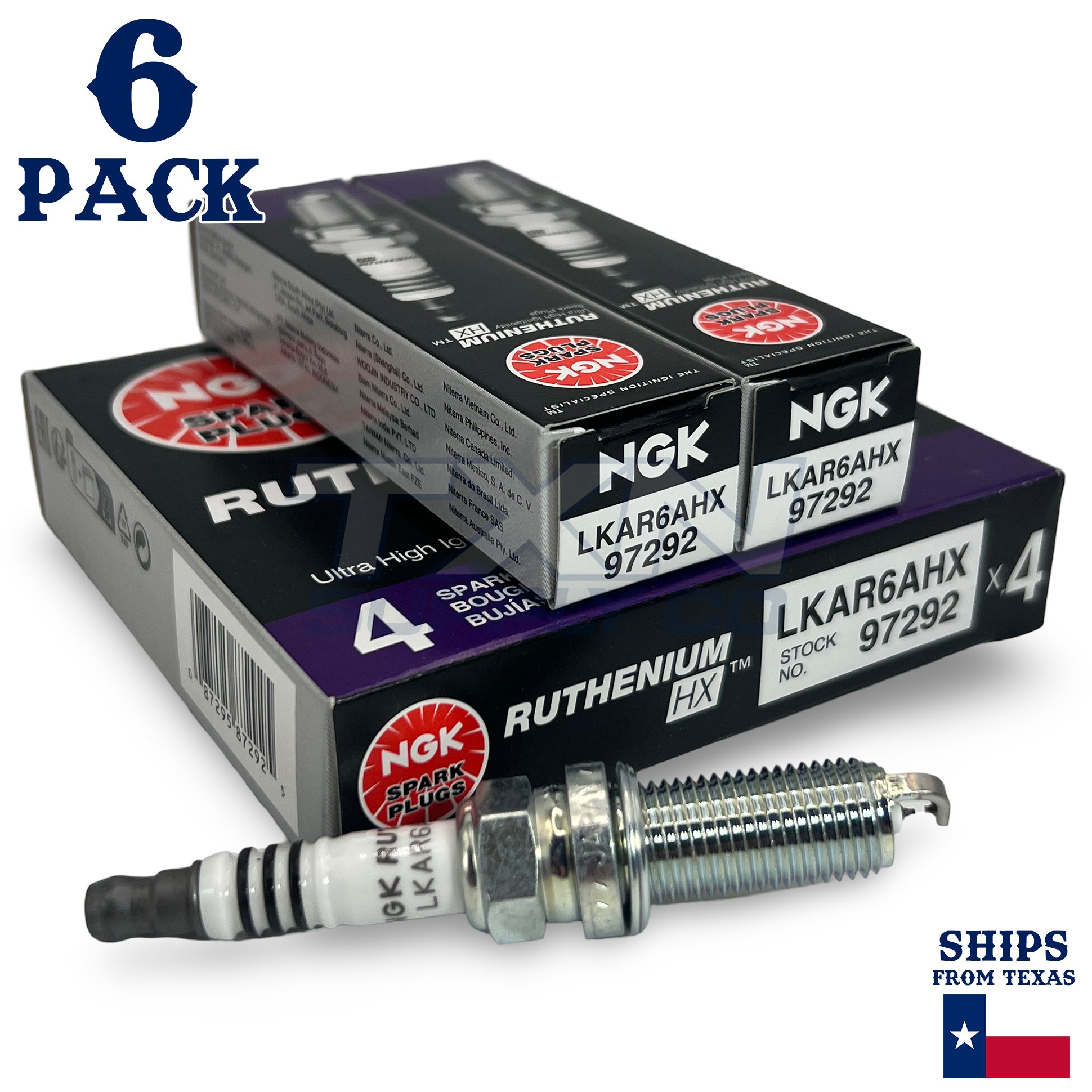 6 Pack NGK Ruthenium HX 97292 Spark Plugs LKAR6AHX - Image 1