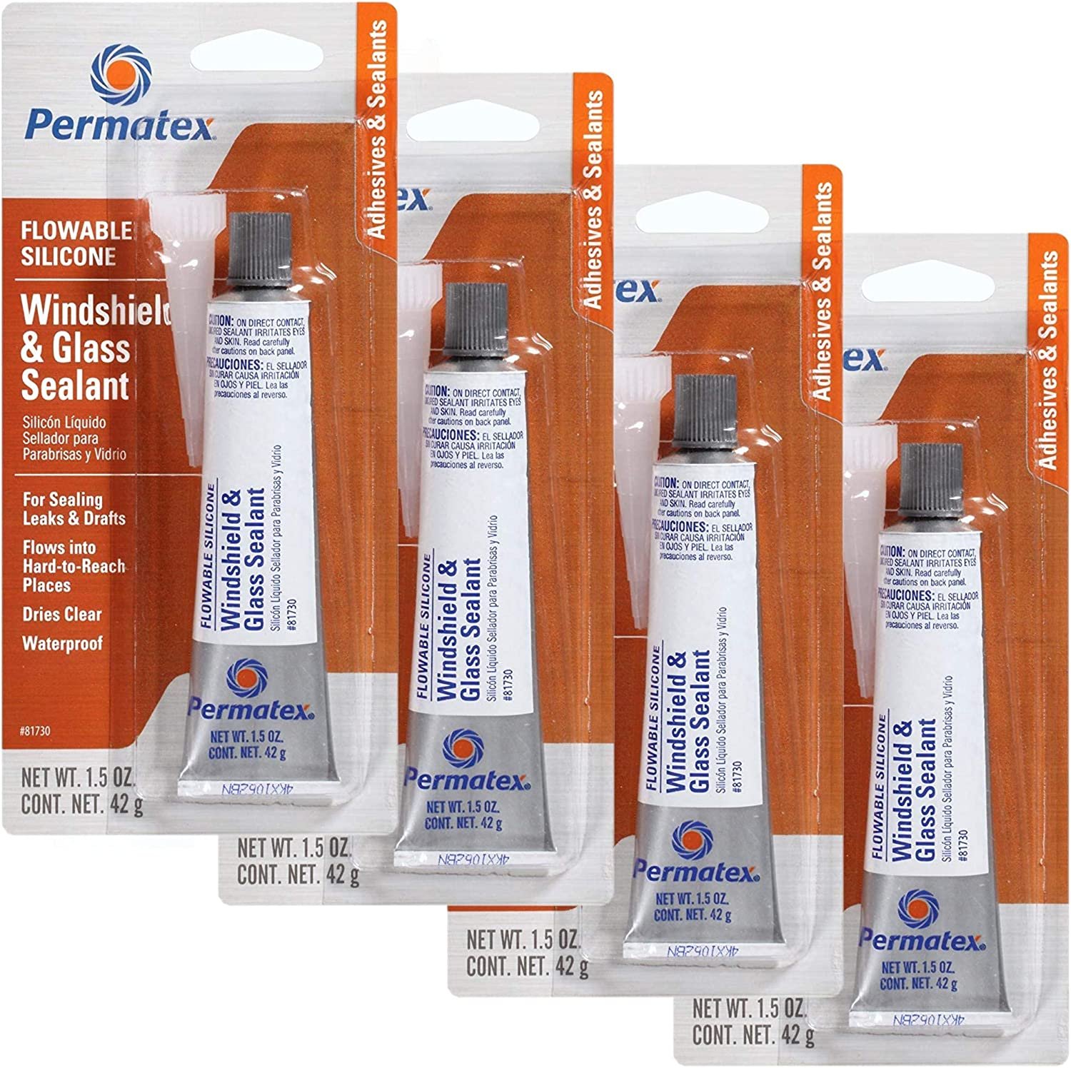 Permatex 81730 Flowable Silicone Windshield and Glass Sealer, 1.5 oz. - 4 Pack.